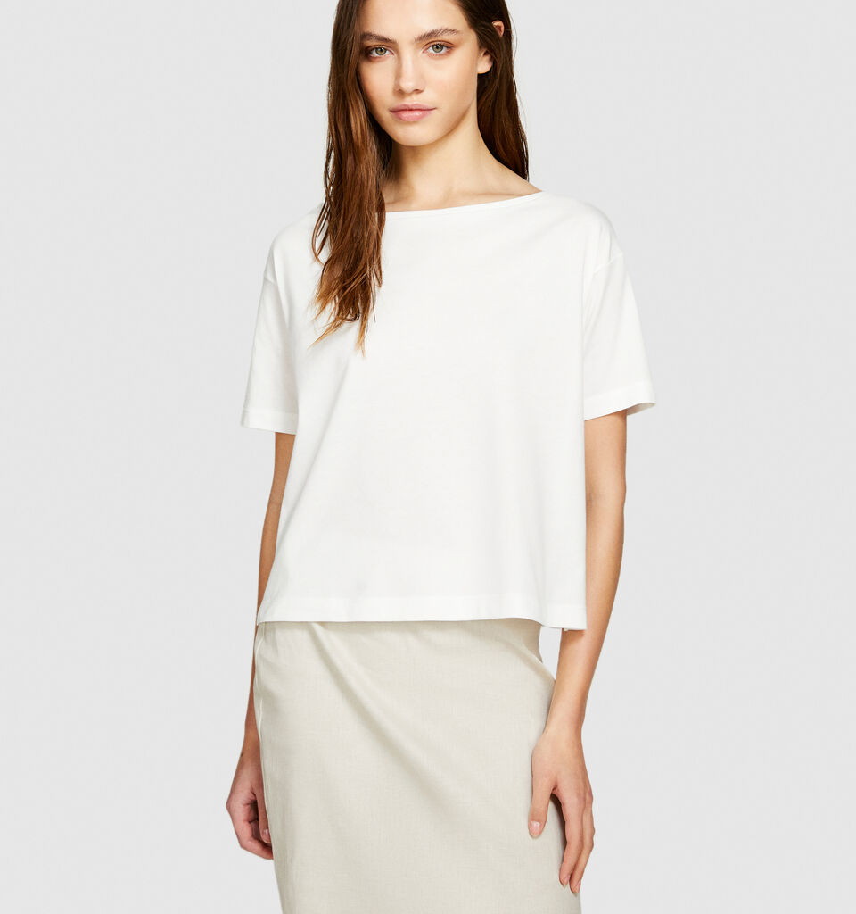 T-shirt with boat neck - women's short sleeve t-shirts - Creamy White | Sisley image number 4